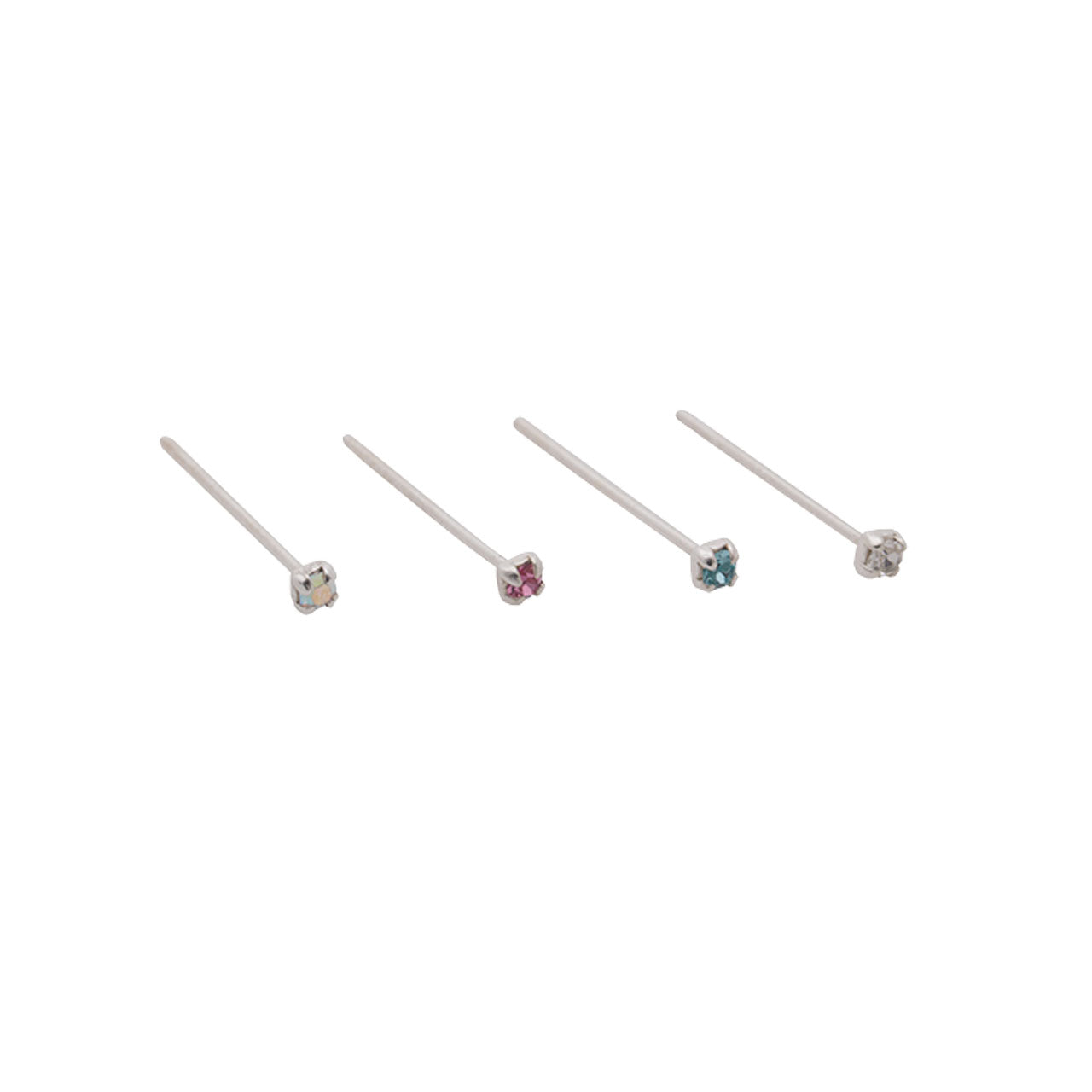 4 x Sterling Silver Crystal Nose Studs