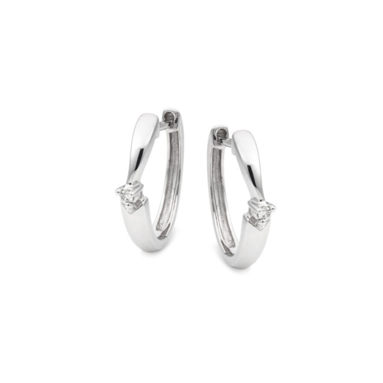 9k White Gold Diamond Huggie Earrings