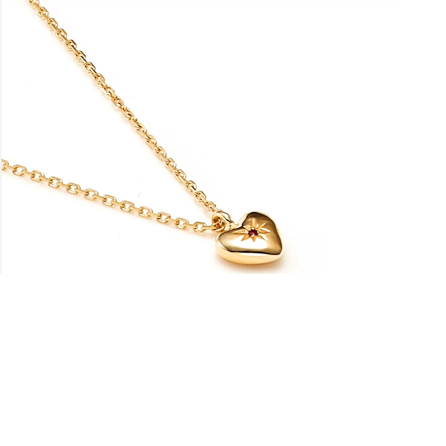 Petite Puffed Heart Necklace Ruby + Gold
