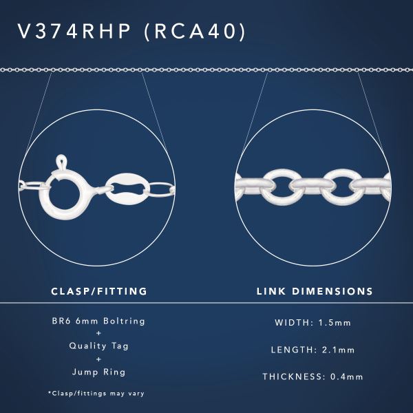 40cm Sterling Silver RCA40 Rhodium Plated Round Cable Chain