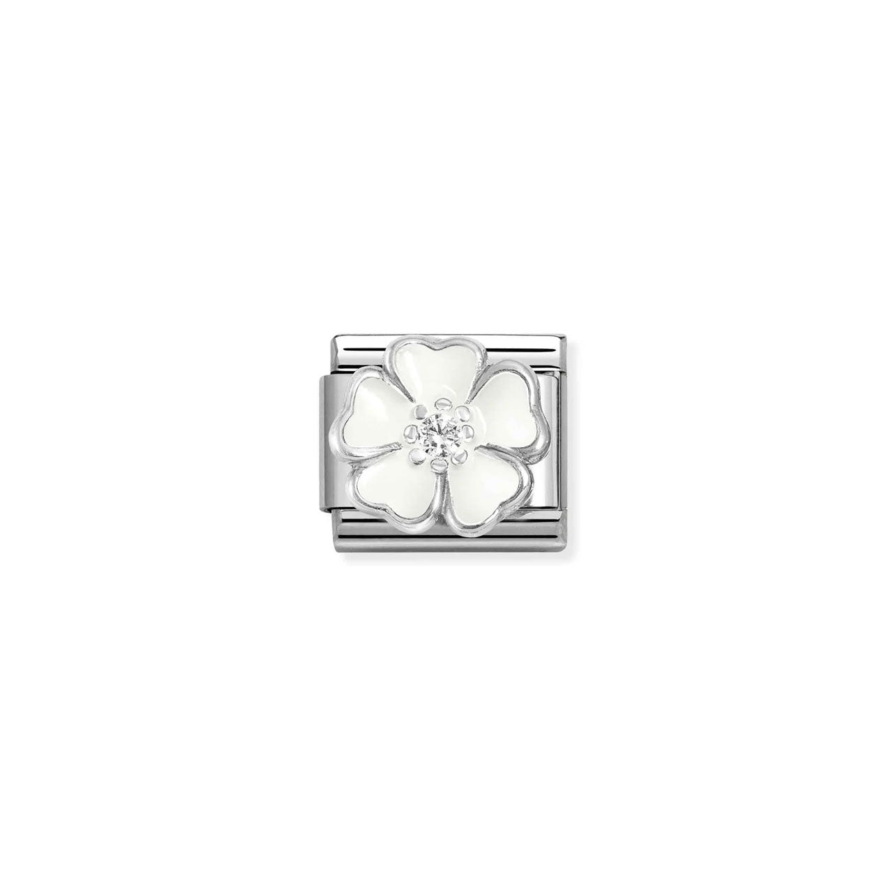 Composable Classic Link 330321/15 White Flower Enamel In 925 Silver & CZ