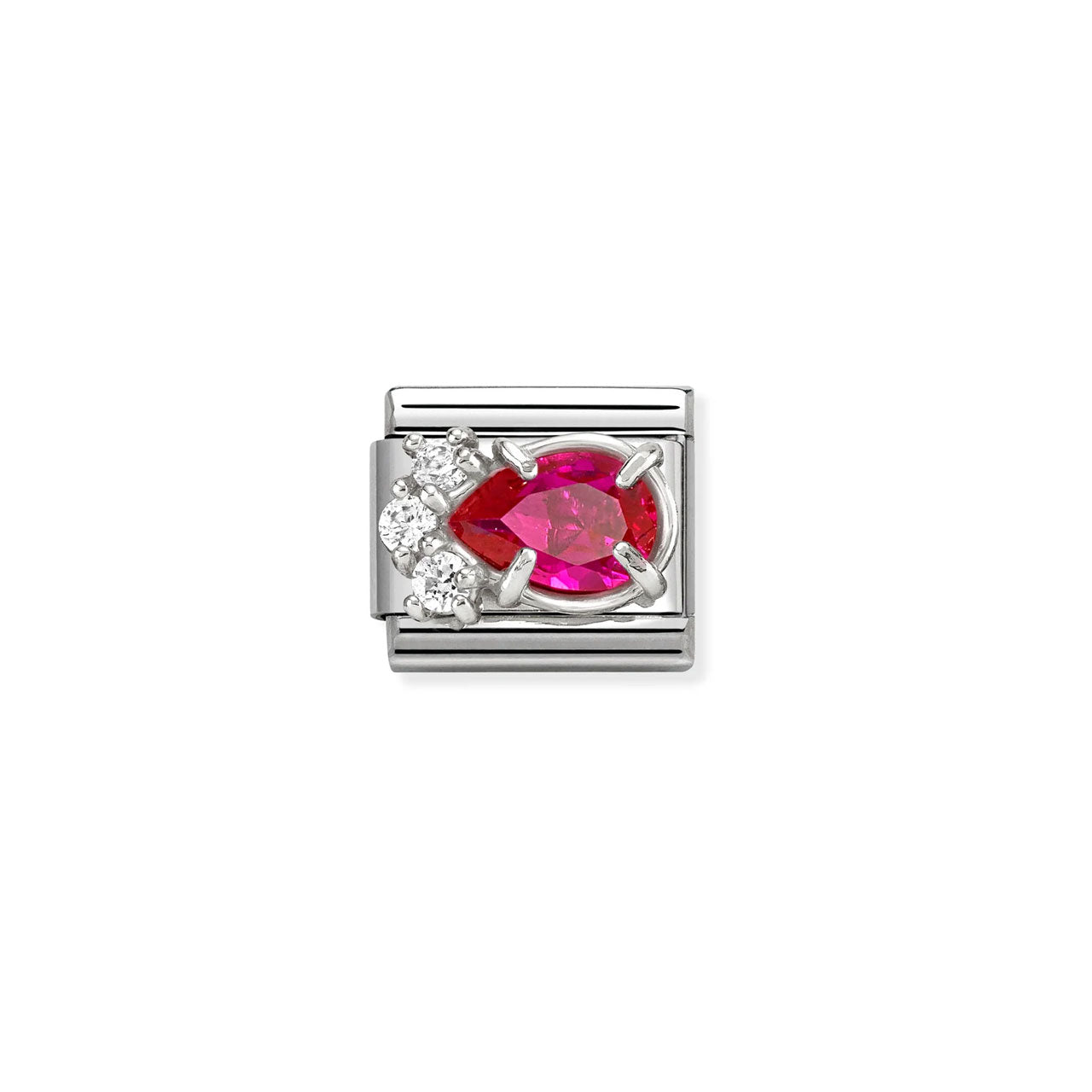 Composable Classic Link 330329/02 White & Red CZ Teardrop In Silver