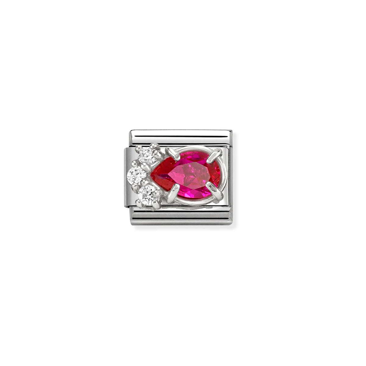 Composable Classic Link 330329/02 White & Red CZ Teardrop In Silver