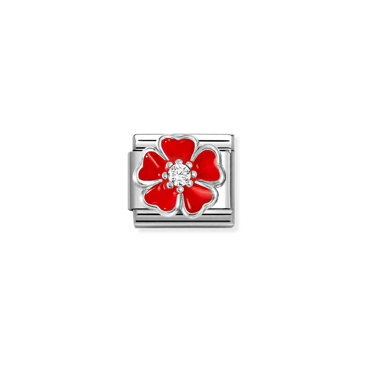 Composable Classic Link 330321/20 Red Flower In 925 Silver, Enamel & CZ
