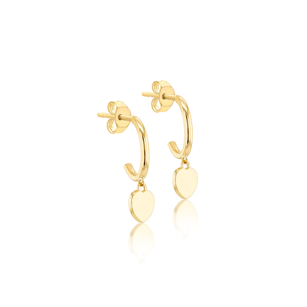 9k Yellow Gold Heart Hoop Drop Earrings