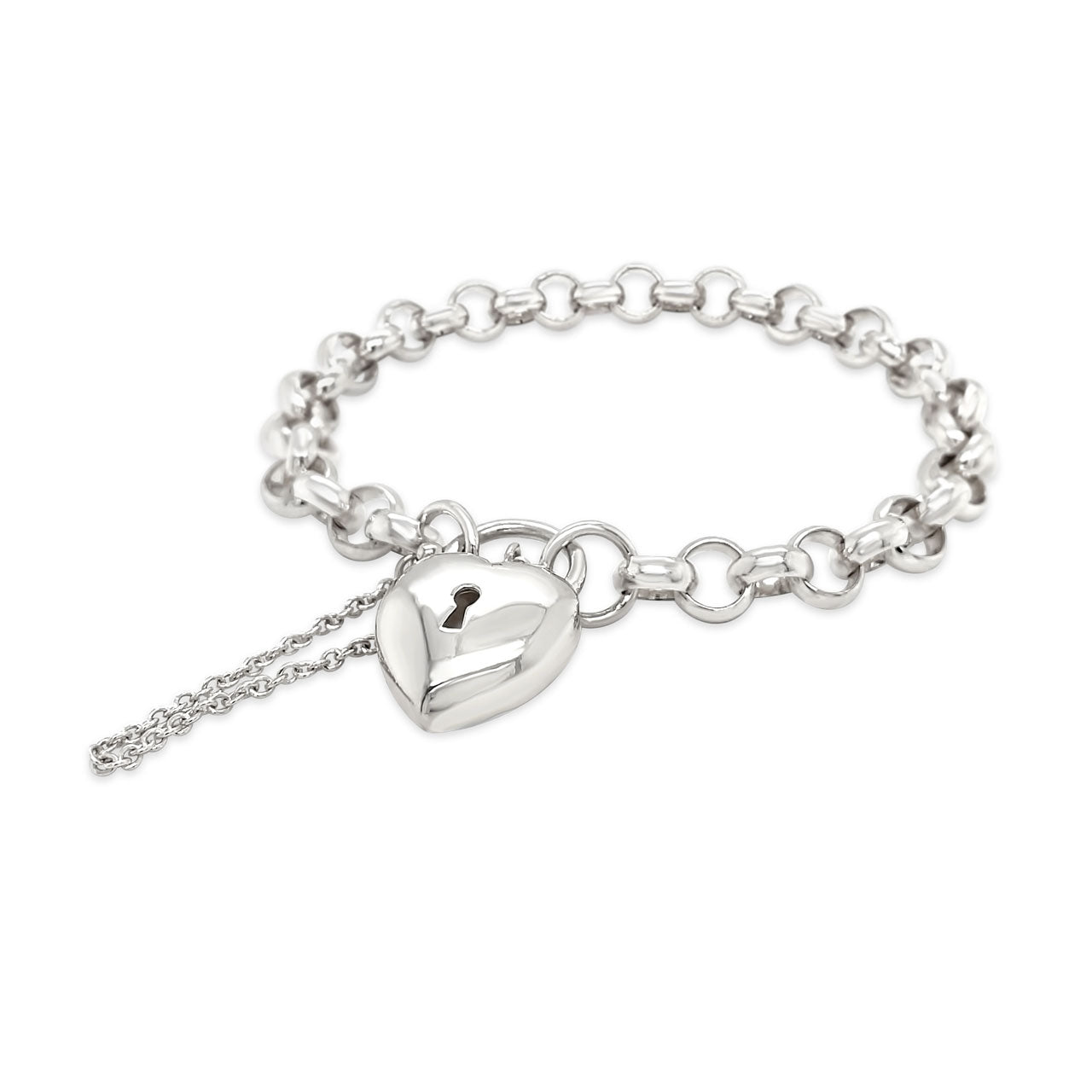 18cm Sterling Silver Puff Padlock Round Belcher Bracelet