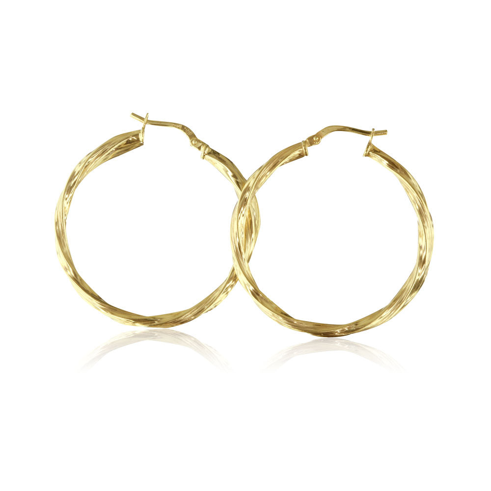 Large Twist Hoop Earrings - 9k Yellow Gold Silver Filled