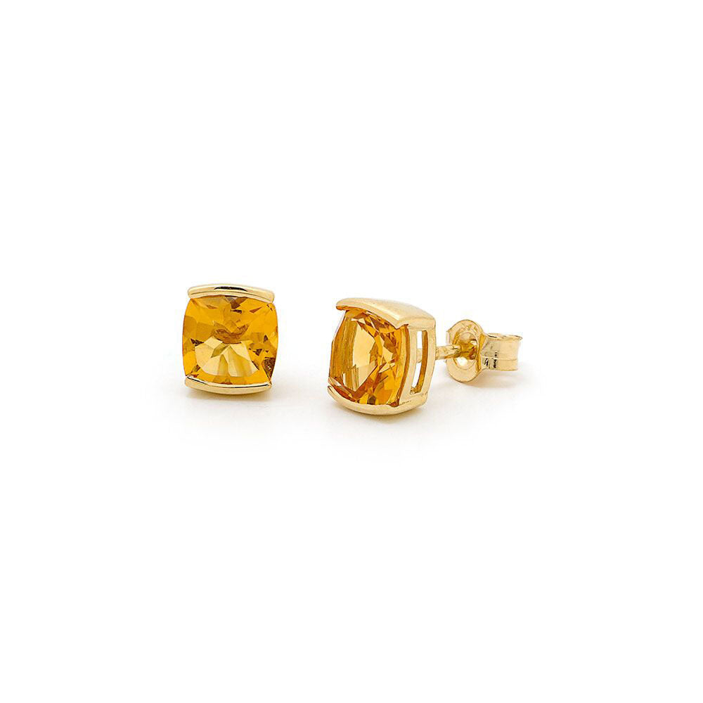 9k Yellow Gold Semi Bezel Set Citrine Stud Earrings