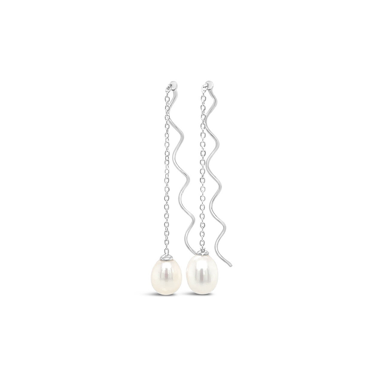 Sterling Silver Twirl Thread 7-7.5mm Fresh Water Drop Earrings