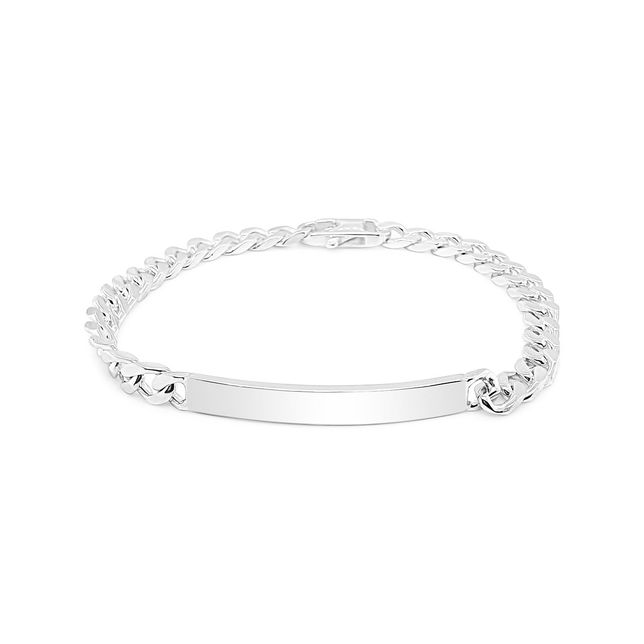 Sterling Silver ID Bracelet Diamond Cut Curb Chain Bracelet