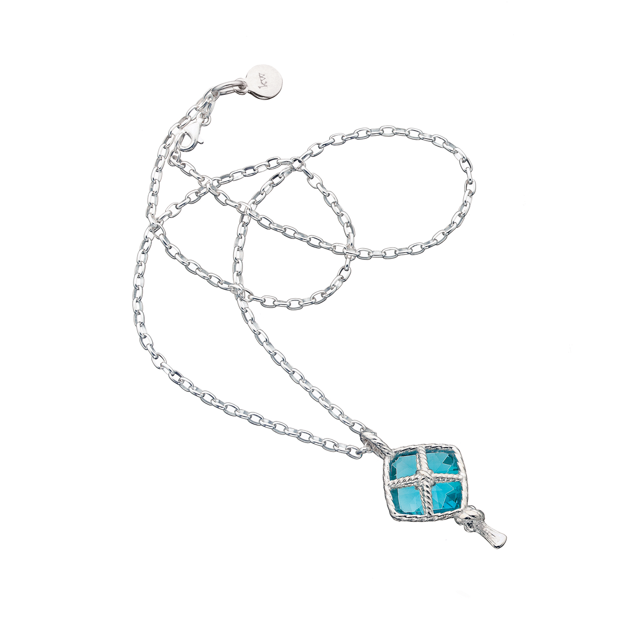 Sterling Silver Chequerboard Blue Topaz Rope Necklace