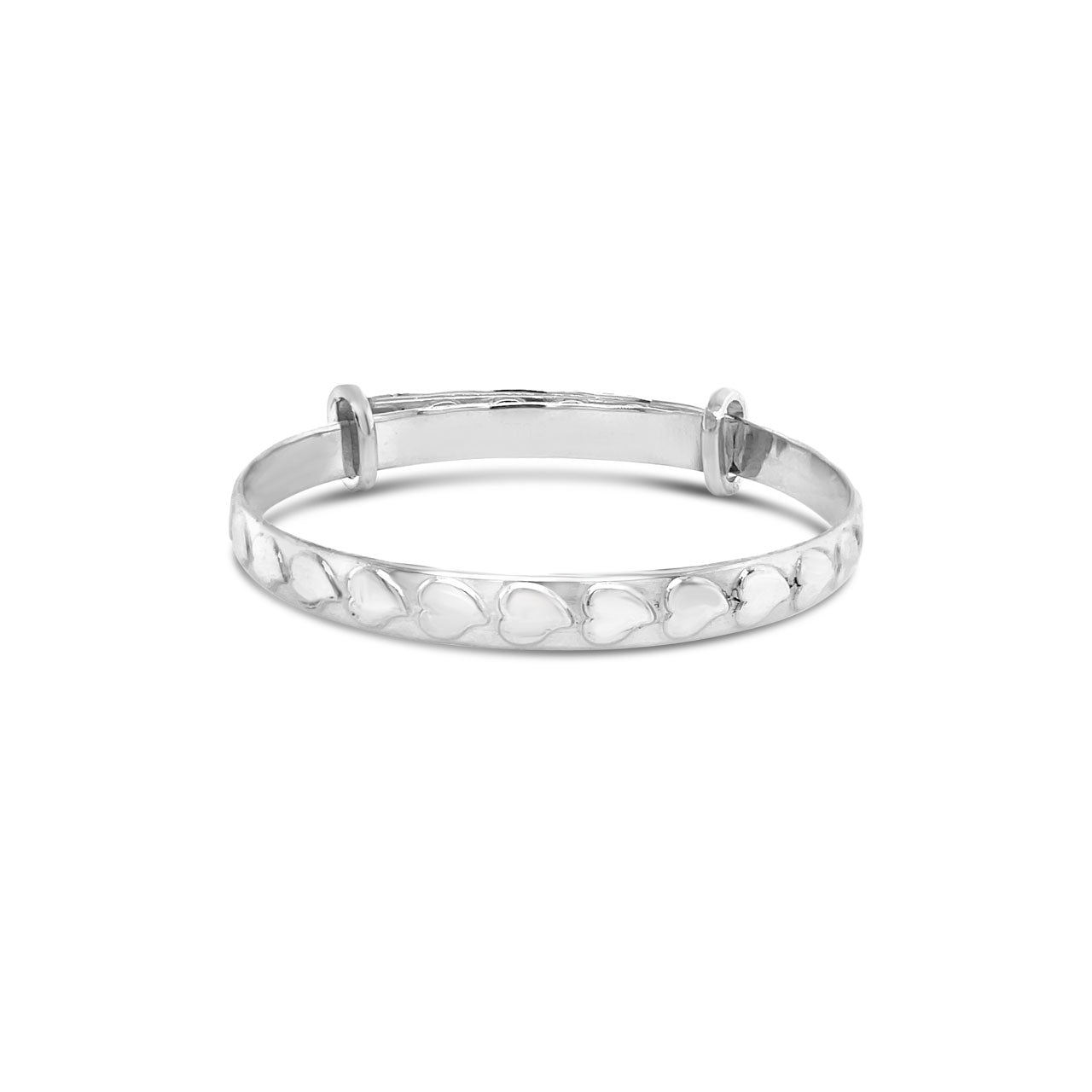Sterling Silver Expander Christening Heart Pattern Bangle