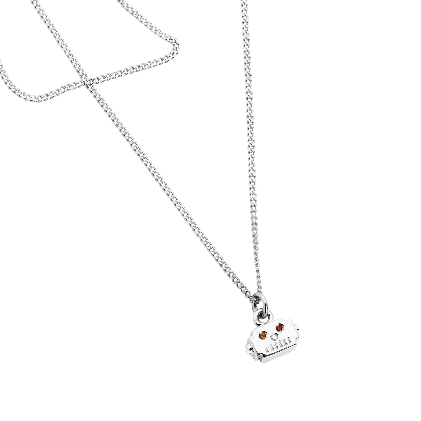 Sterling Silver & Garnet Robot Head Necklace