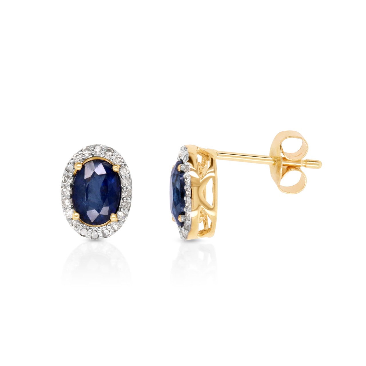 9k Yellow Gold Sapphire and Diamond Oval Stud Earrings
