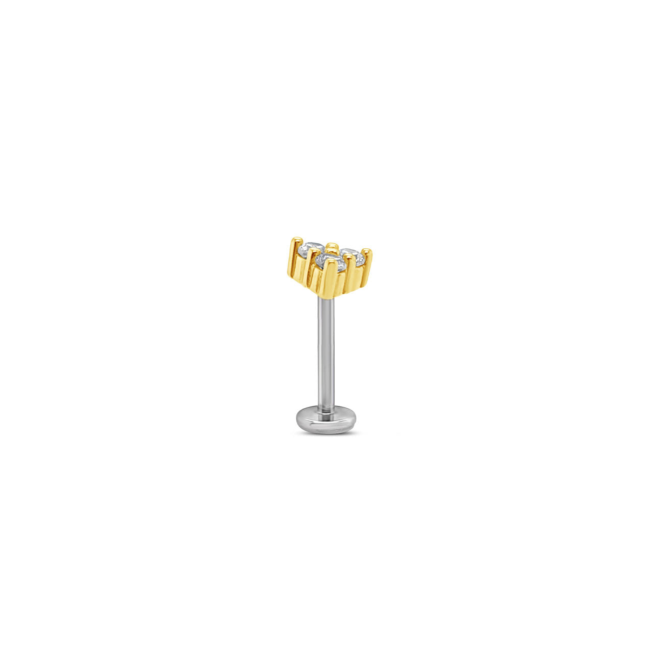 Sterling Silver Gold Plated Triangle CZ Single Flat Back Stud Earring