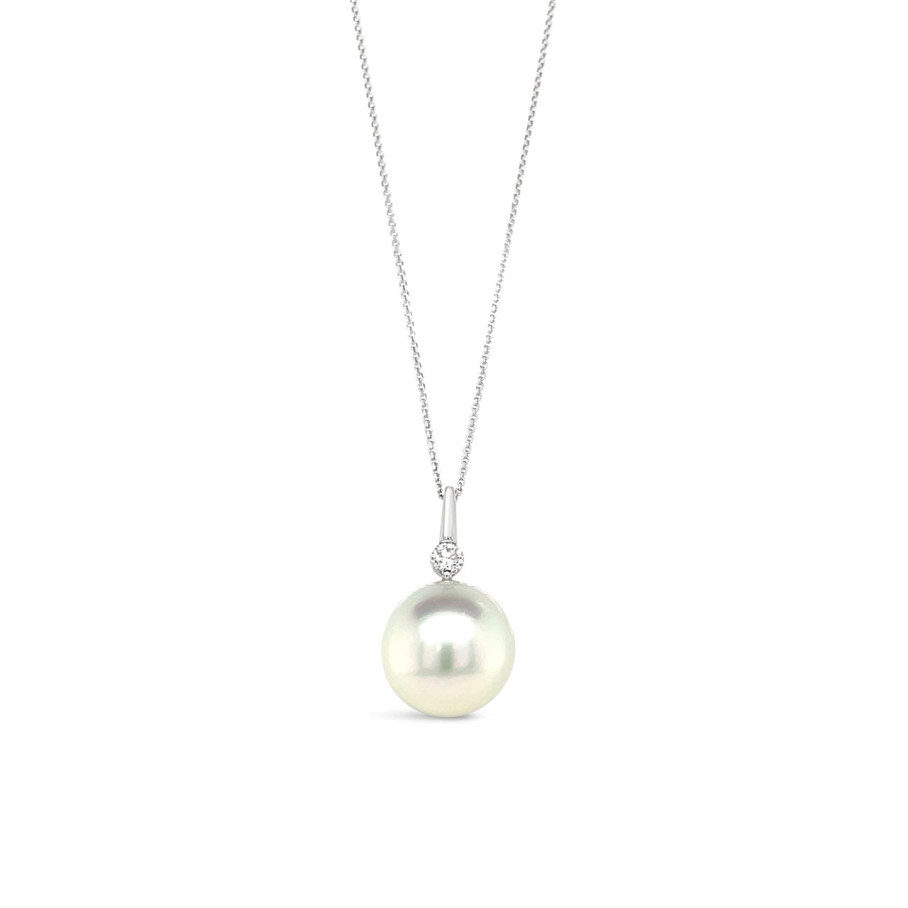 18k White Gold South Sea Grade A Pearl & Diamond Pendant & 9k White Gold Chain