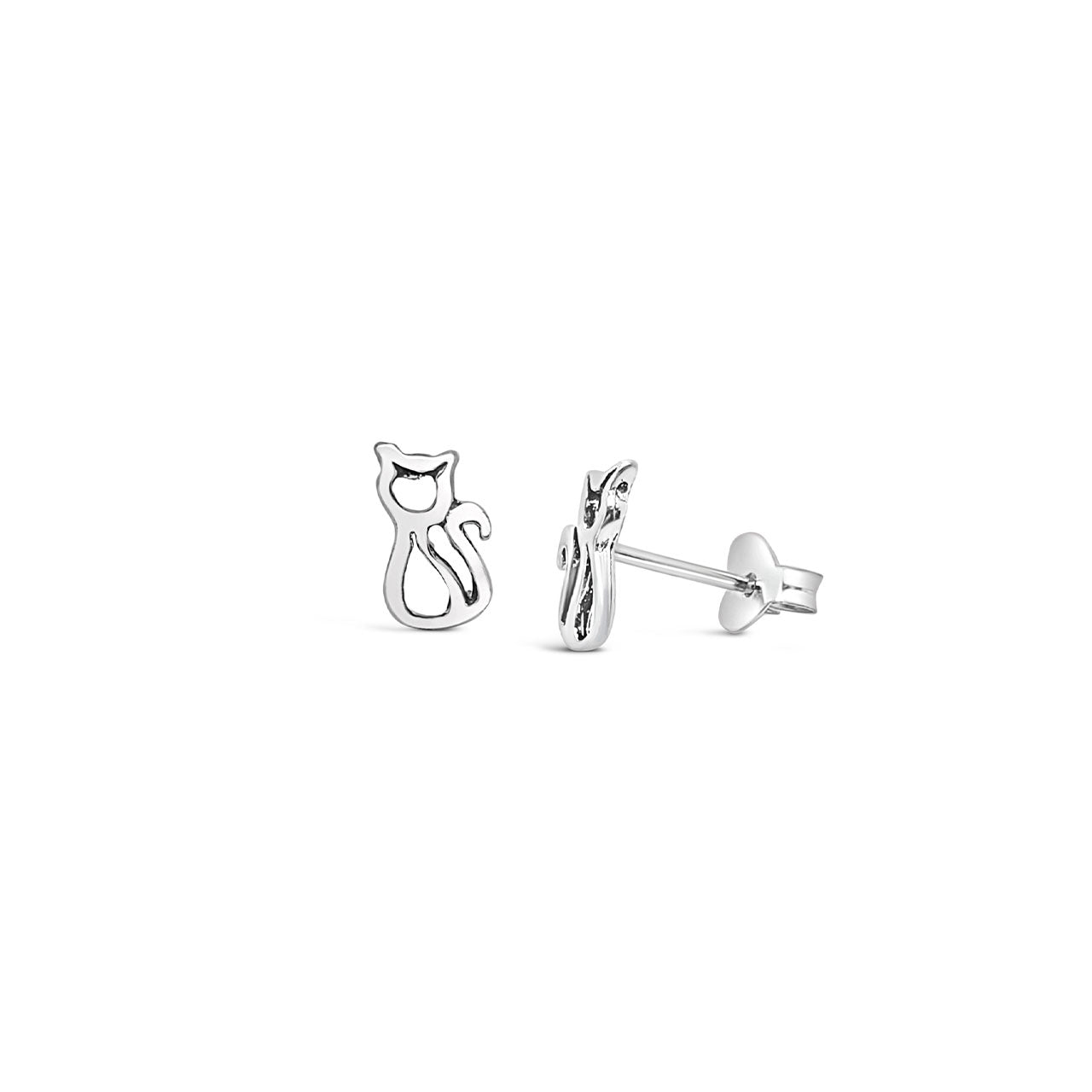 Small Cat Outline Stud Earrings