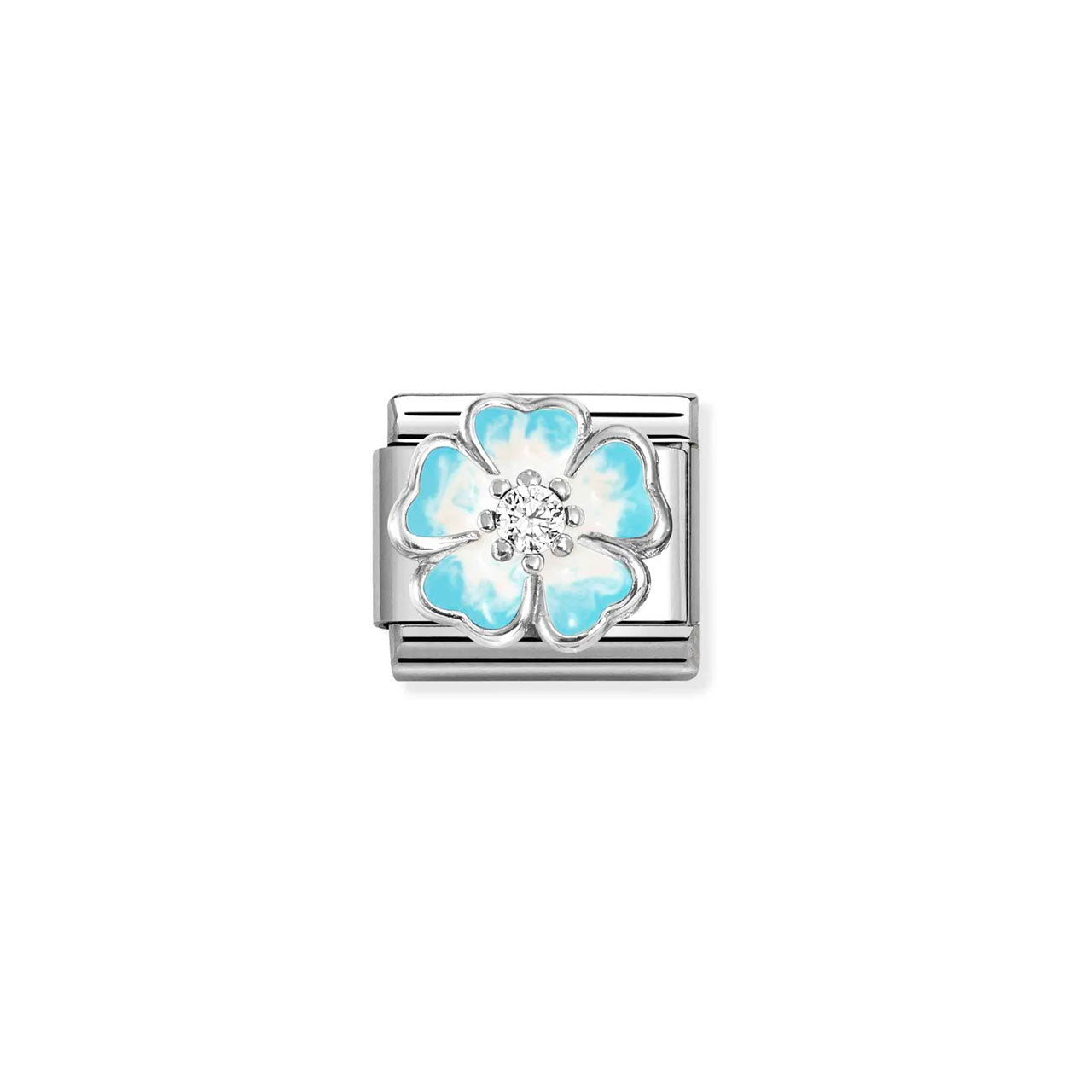 Composable Classic Link 330321/16 Blue Fade Flower In 925 Silver, Enamel & CZ