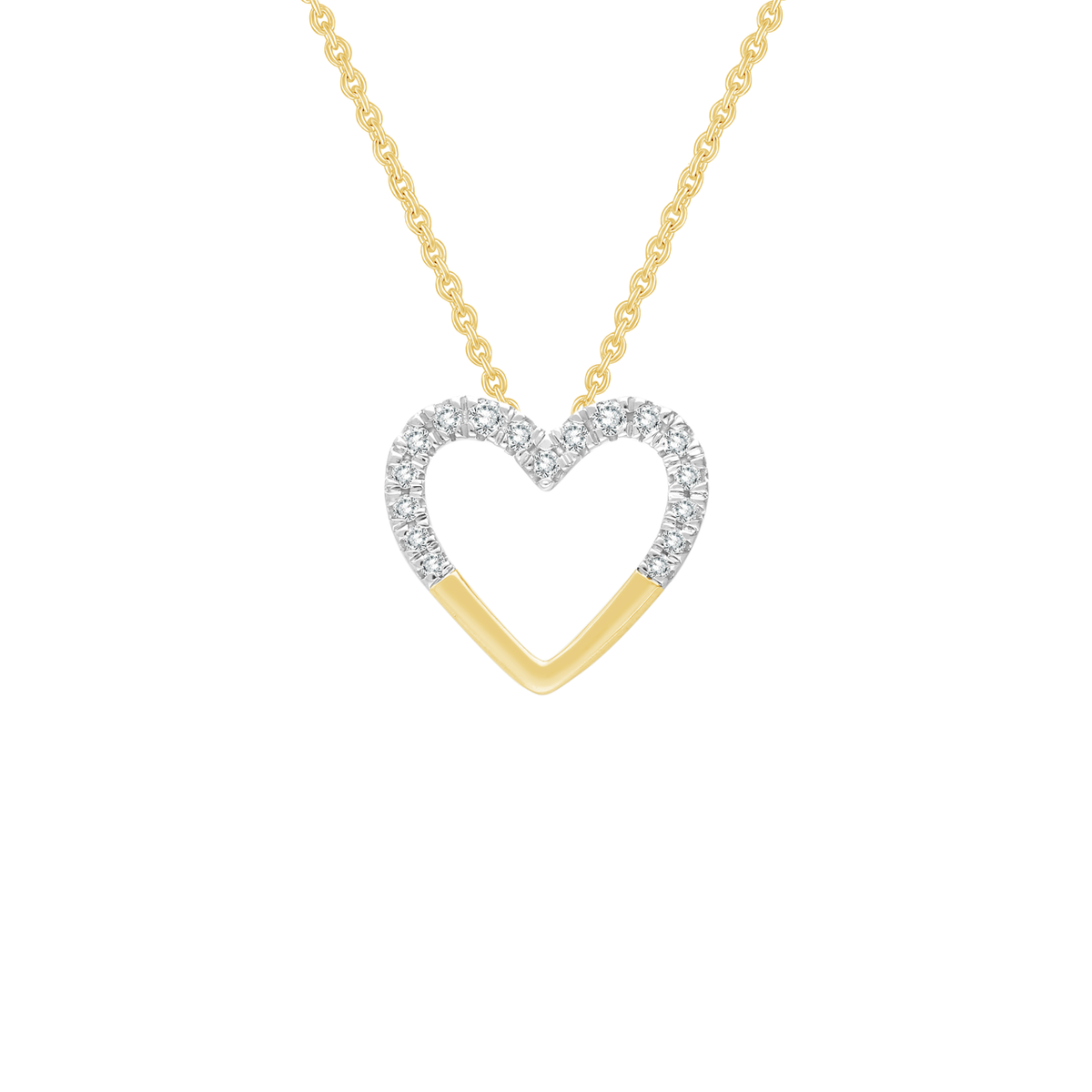 9k Yellow Gold Half Diamond Heart Necklace