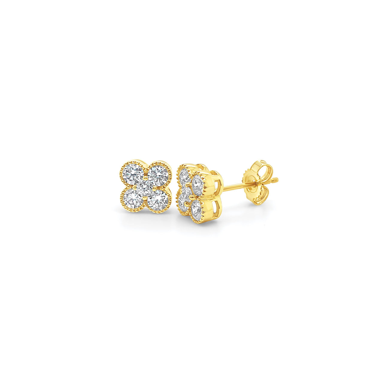 9k Yellow Gold Lab Diamond Petal Stud Earrings