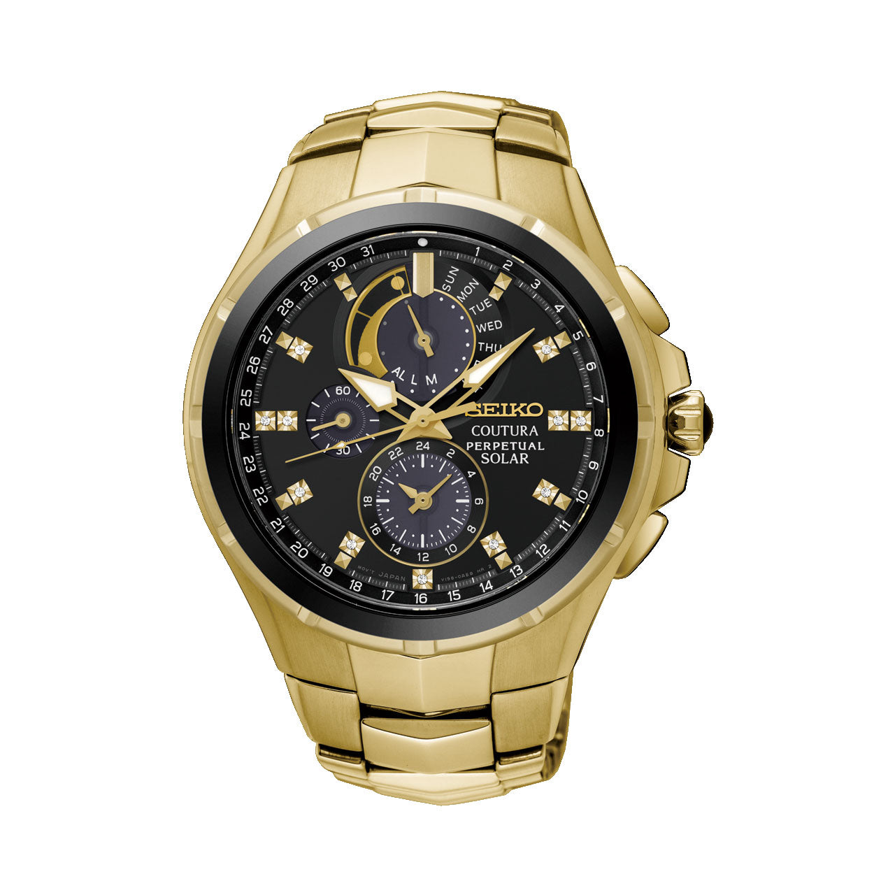 Seiko - SSC572P Mens Gold & Diamond Perpetual Calendar Coutura Solar Sports Watch