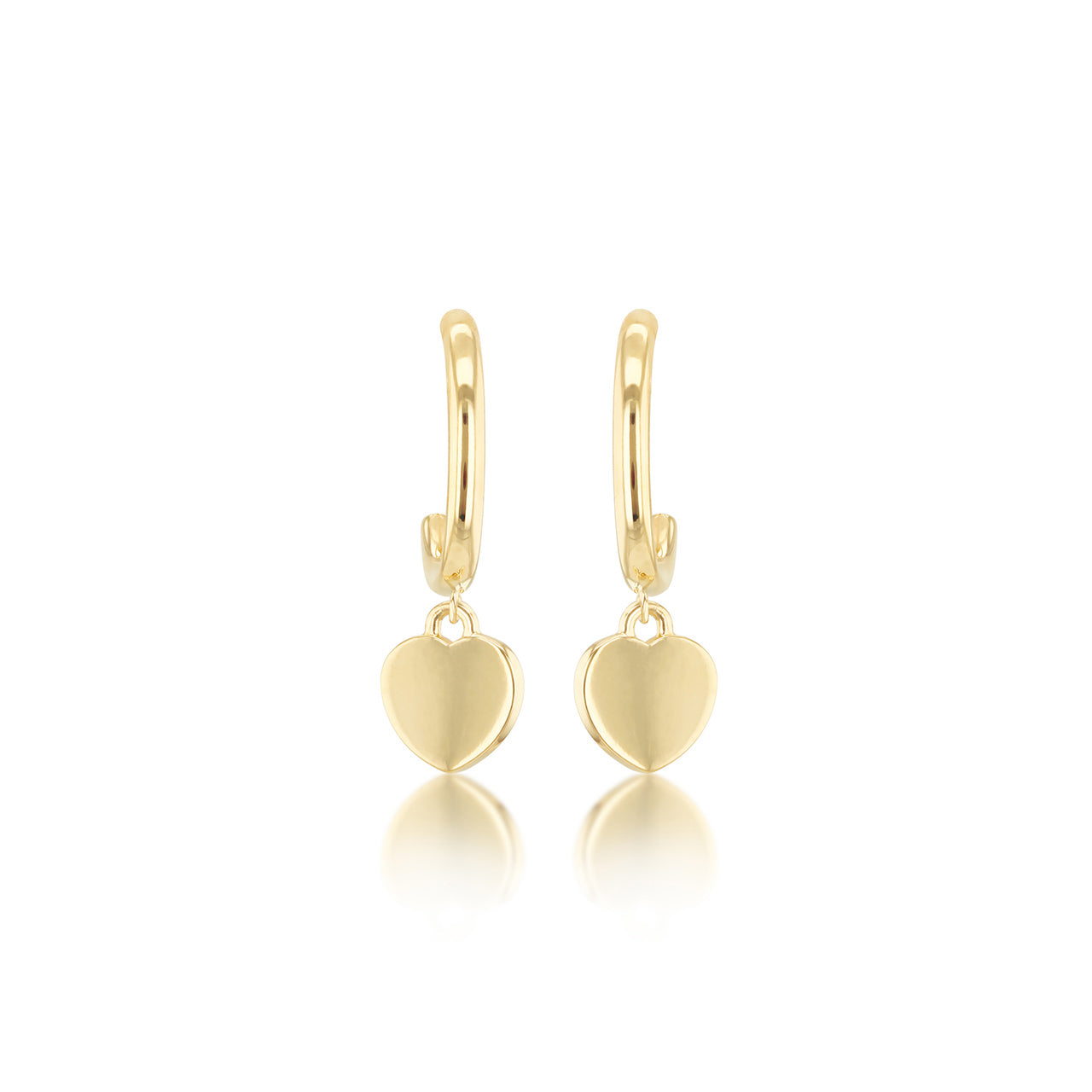 9k Yellow Gold Heart Hoop Drop Earrings