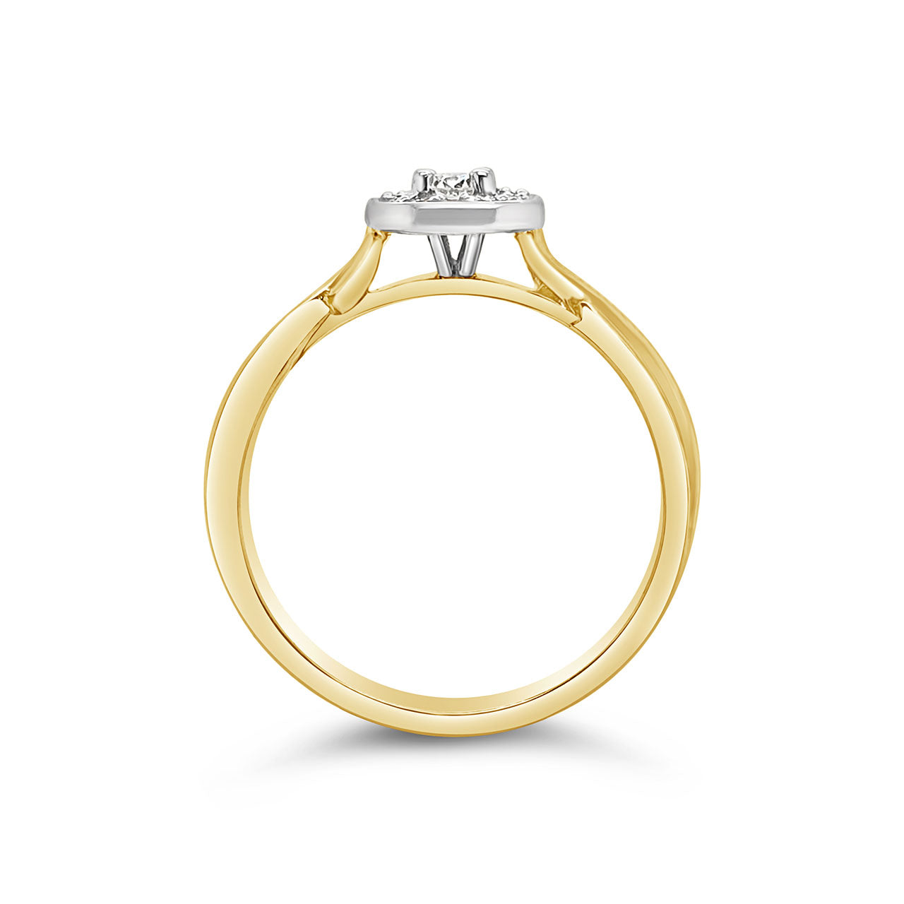 9k Yellow & White Gold Diamond Halo Cluster Ring