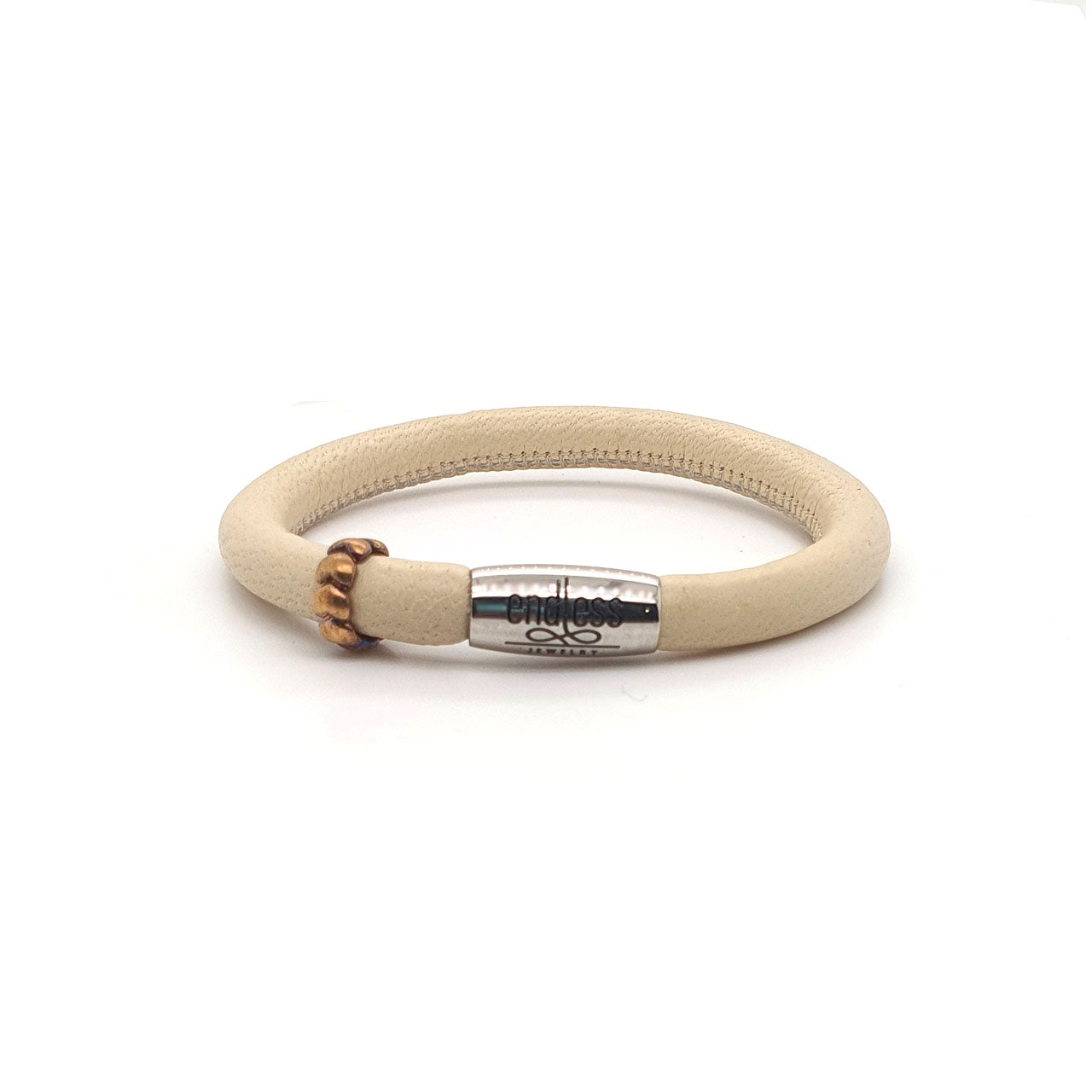 Nude Leather 18cm Wrap with Hearts Charm Bracelet