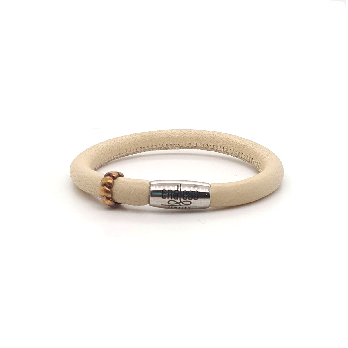 Nude Leather 18cm Wrap with Hearts Charm Bracelet