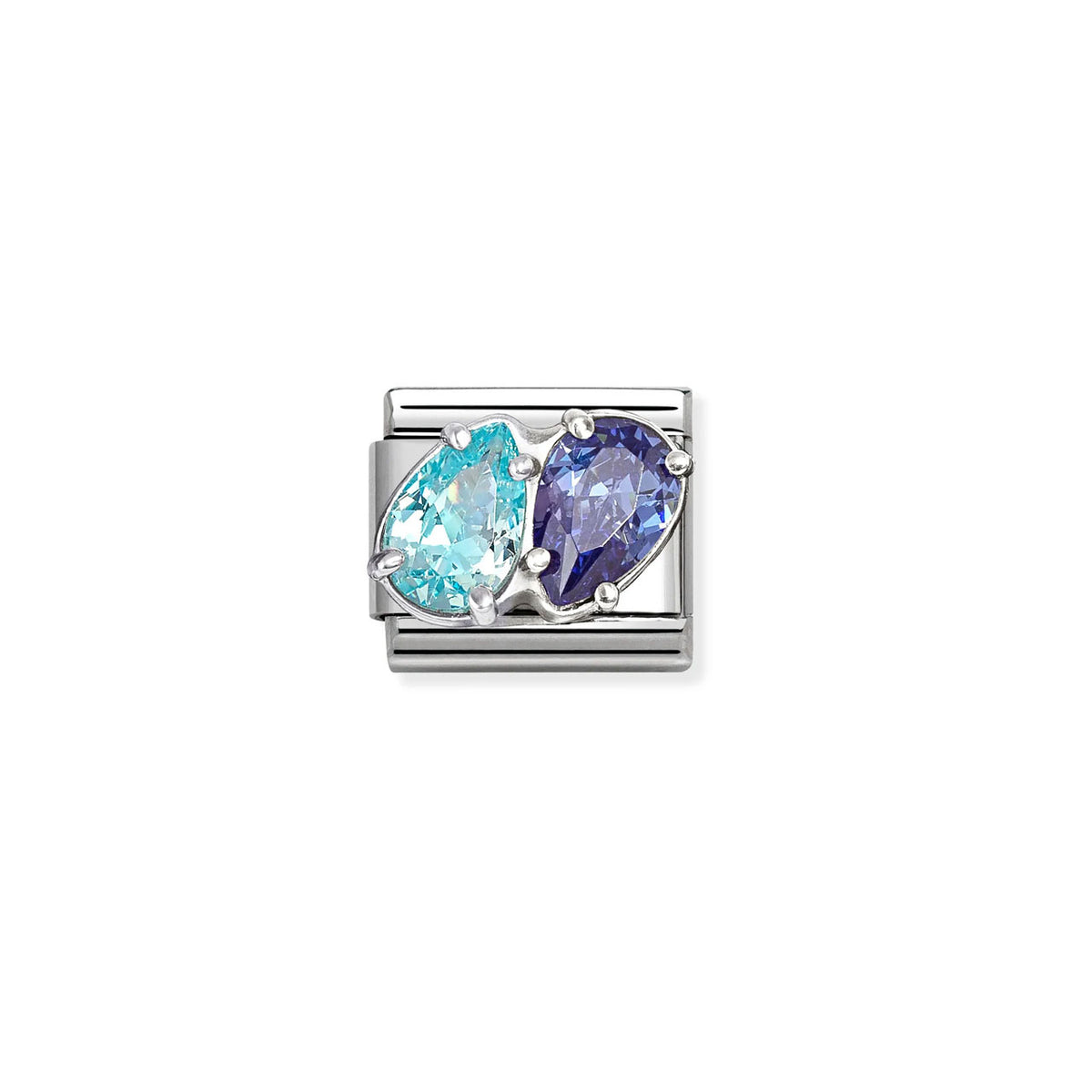 Composable Classic Link 330329/18 Light & Dark Blue CZ Teardrops In Silver