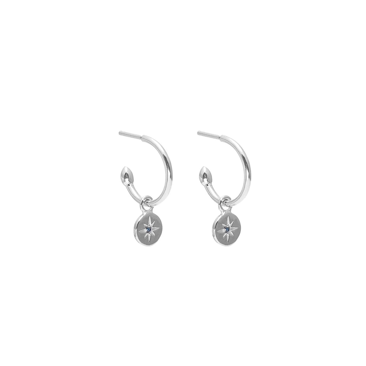 Petite North Star Hoop Earrings Blue Sapphire + Silver