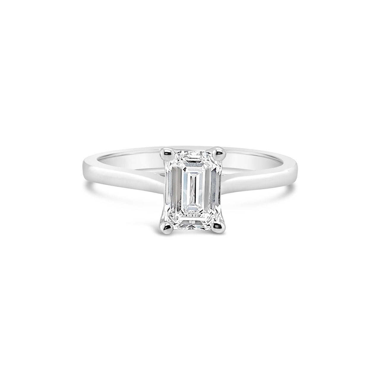 18k White Gold 1.00ct Lab Grown Emerald Cut Diamond Solitaire Ring