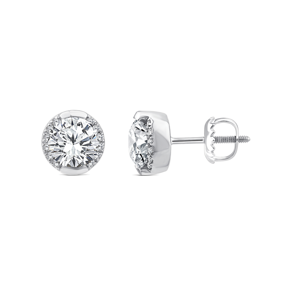 9k White Gold 2.10ct Round Lab Grown Diamond Semi Halo Earrings