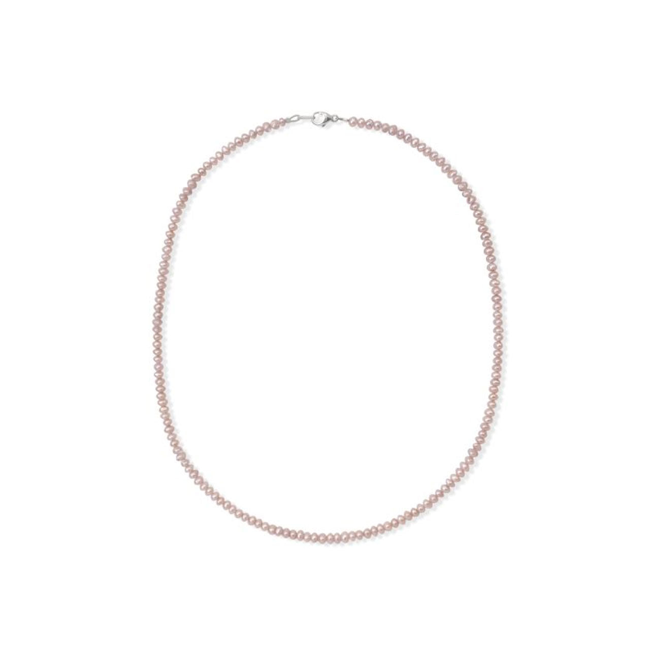 Sterling Silver 3-3.5mm Natural Pink Semi-Round Pearl Necklace