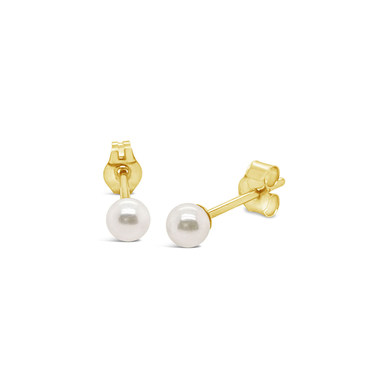 3-3.9mm White Round Akoya 9k Yellow Gold Stud Earrings