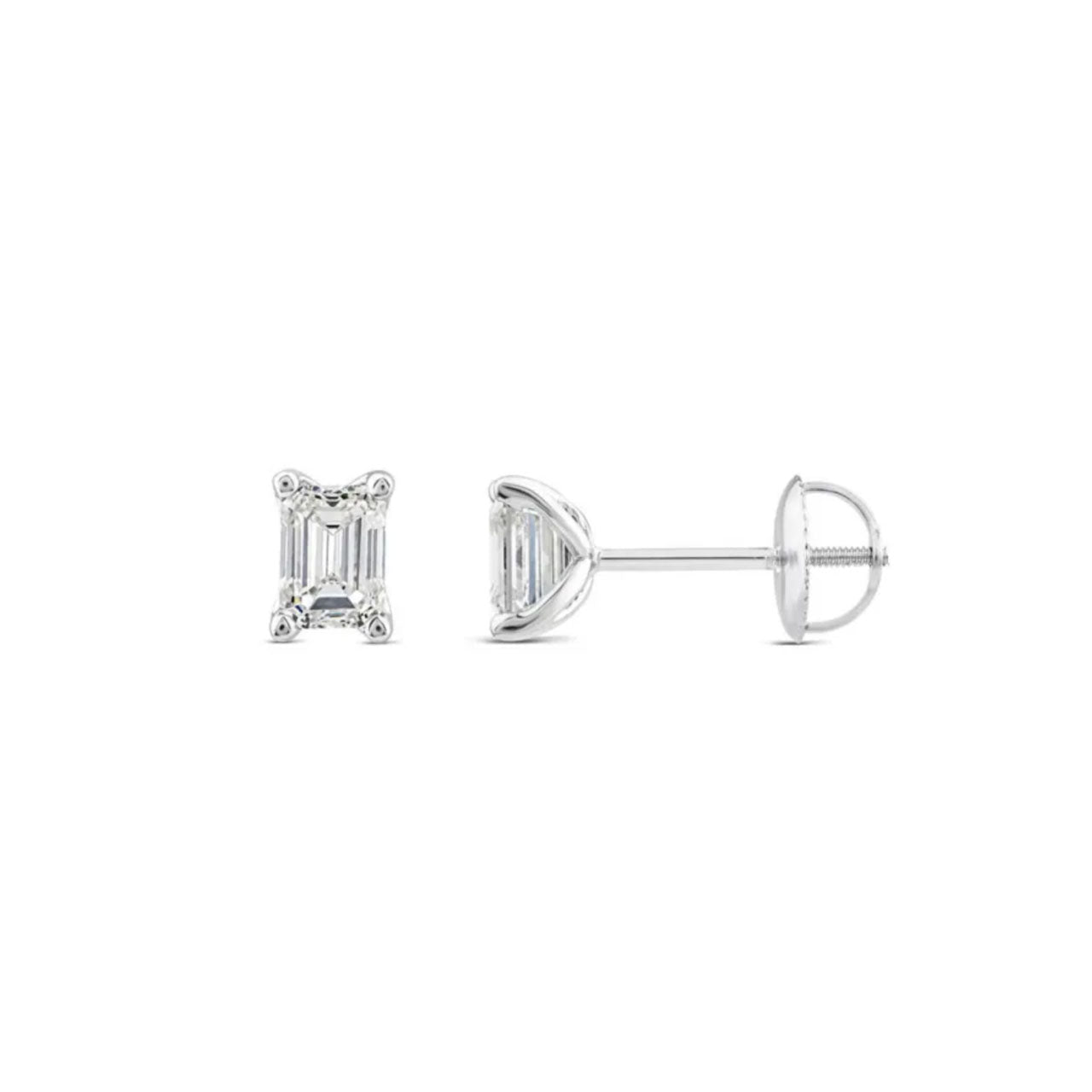 18k White Gold Emerald Cut 1.00ct Lab Grown Diamond Stud Earrings