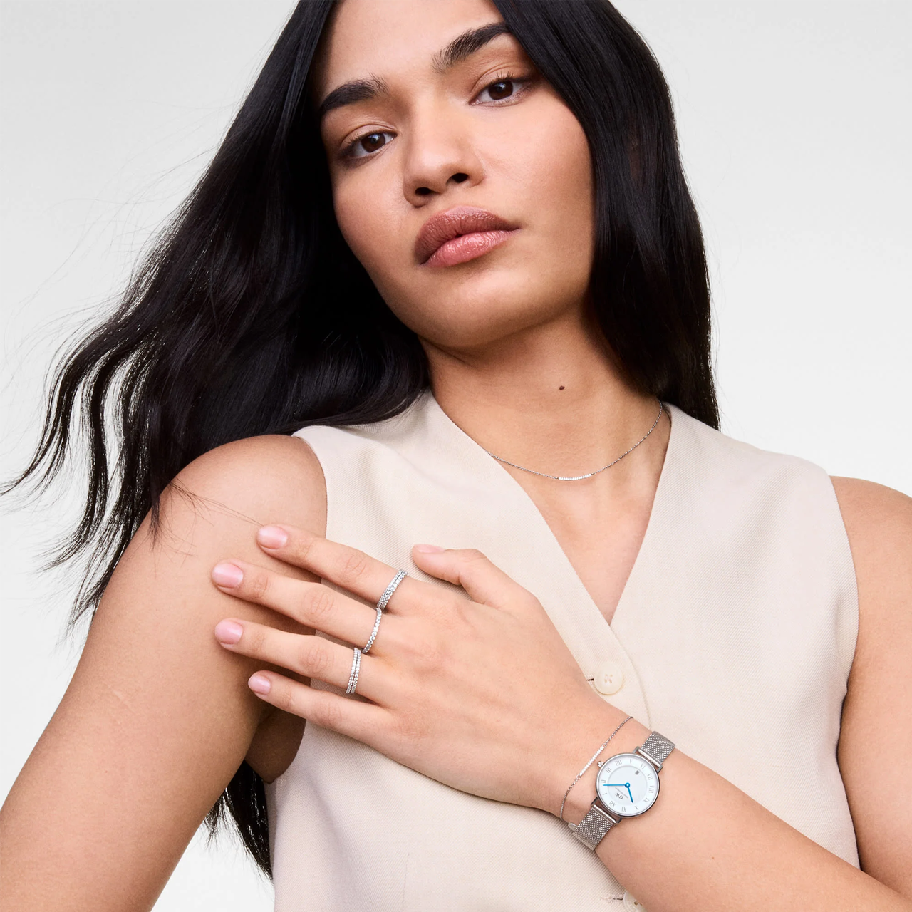 Petite 28 Roman Numeral Date Silver Watch