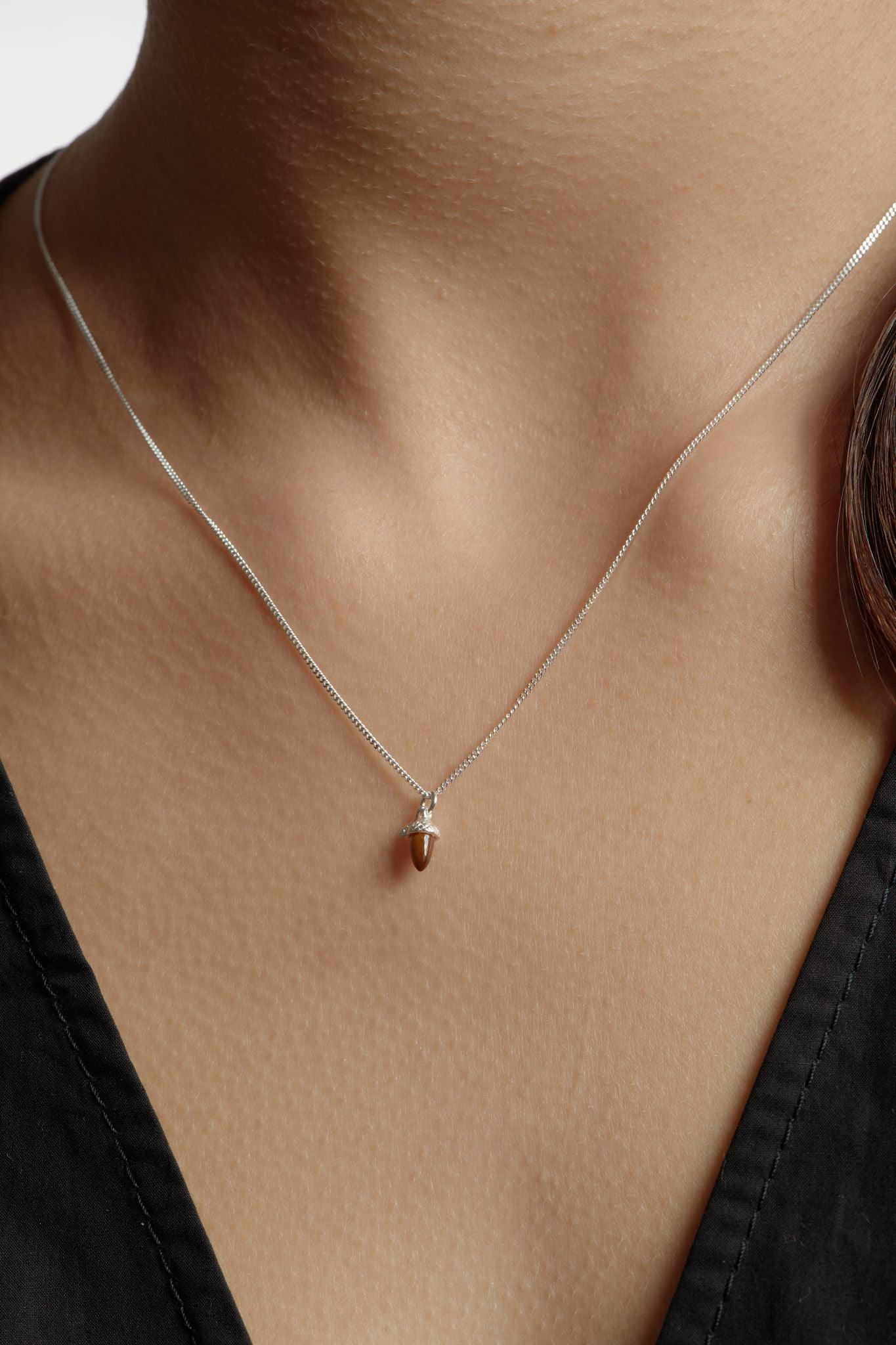 Sterling Silver Micro Acorn & Leaf Pendant - Jamies Jewellers