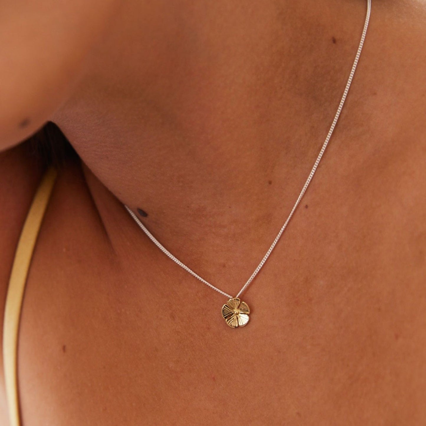 Sterling Silver Yellow Gold Plated Flower Pendant