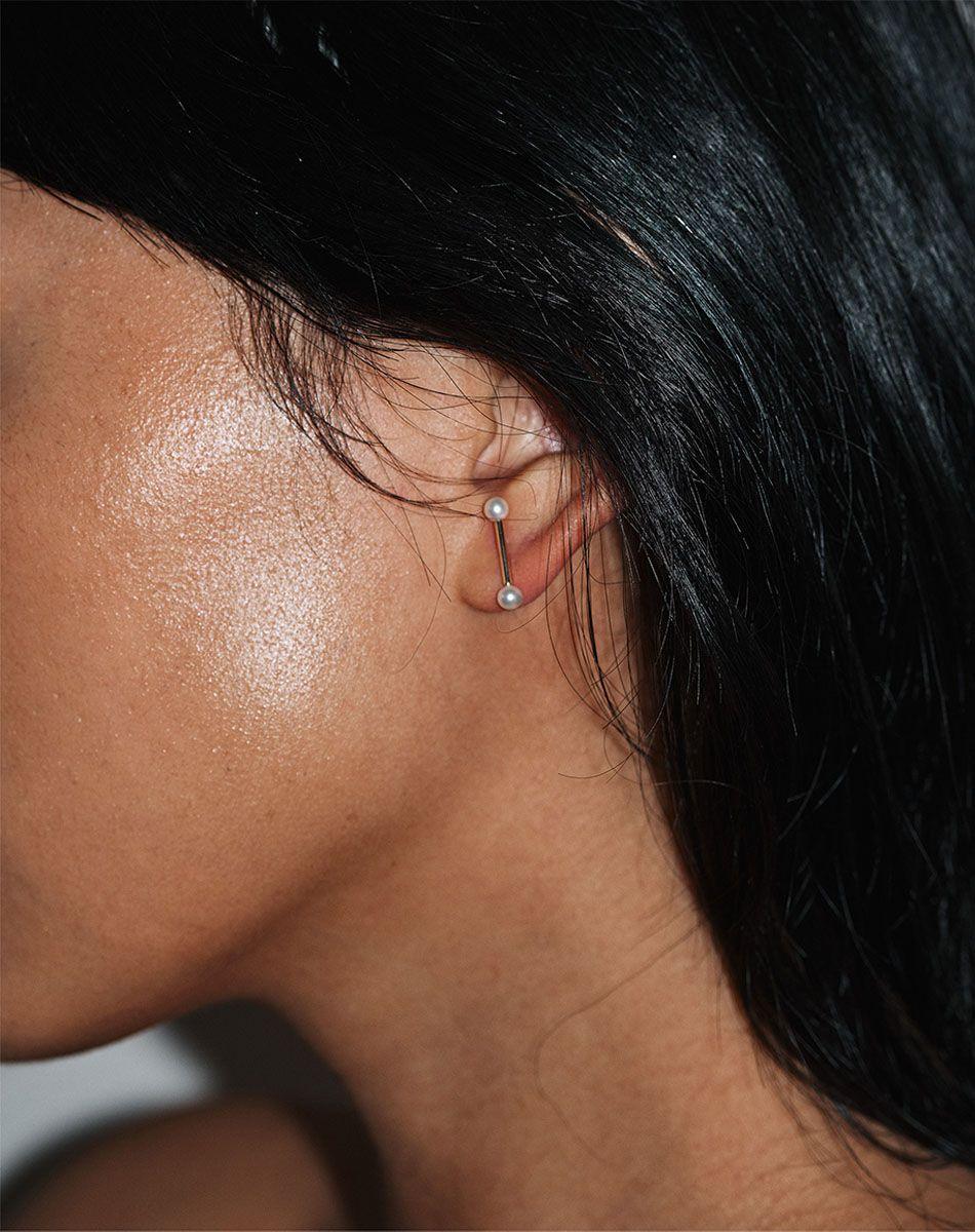 Sterling Silver Pearl Lunar Barbell Stud Earrings - Jamies Jewellers