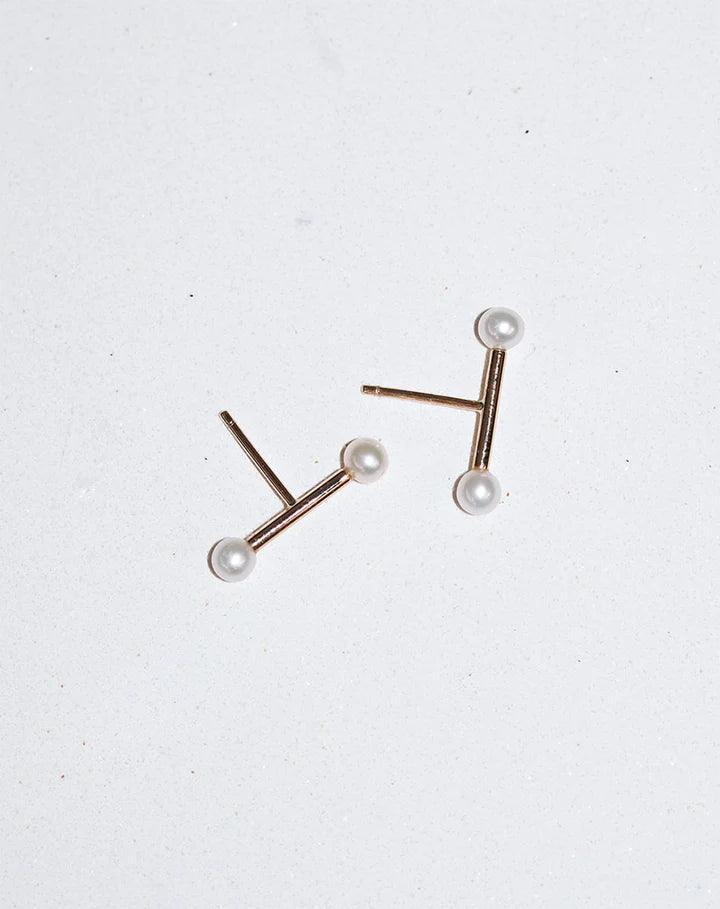 Sterling Silver Pearl Lunar Barbell Stud Earrings - Jamies Jewellers