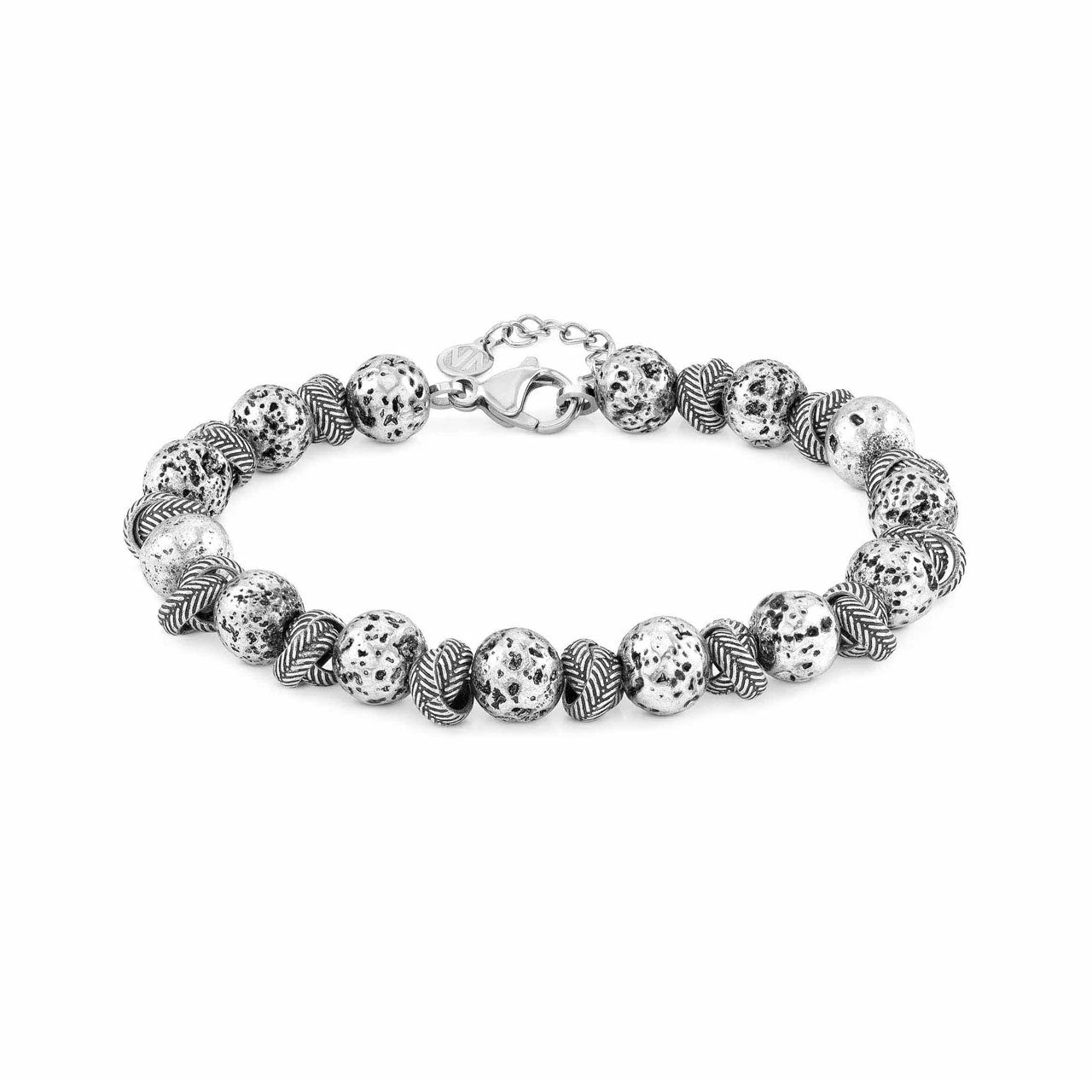 Instinct Bracelet - Patterned Stainless Steel & Lava Stones