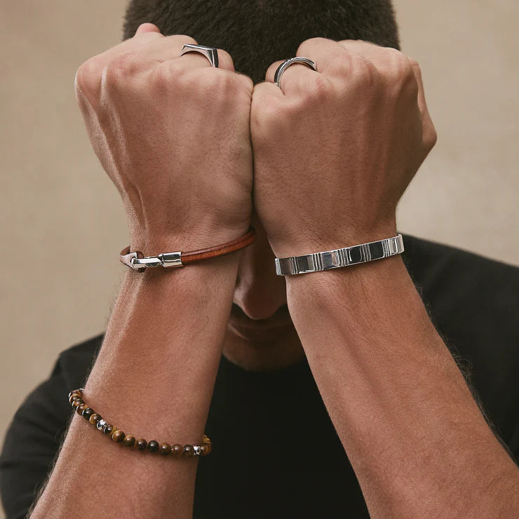Kinship Men’s Tan Leather and Steel Bracelet