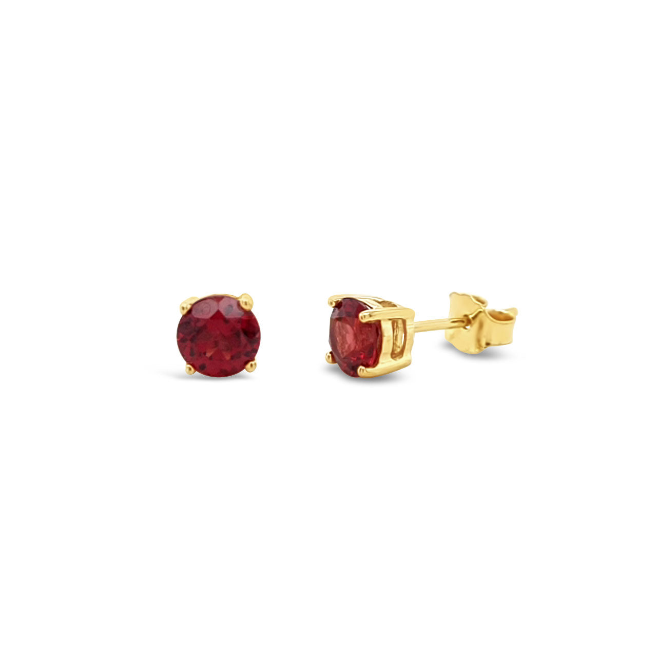 9k Yellow Gold 4 Claw Garnet Stud Earrings