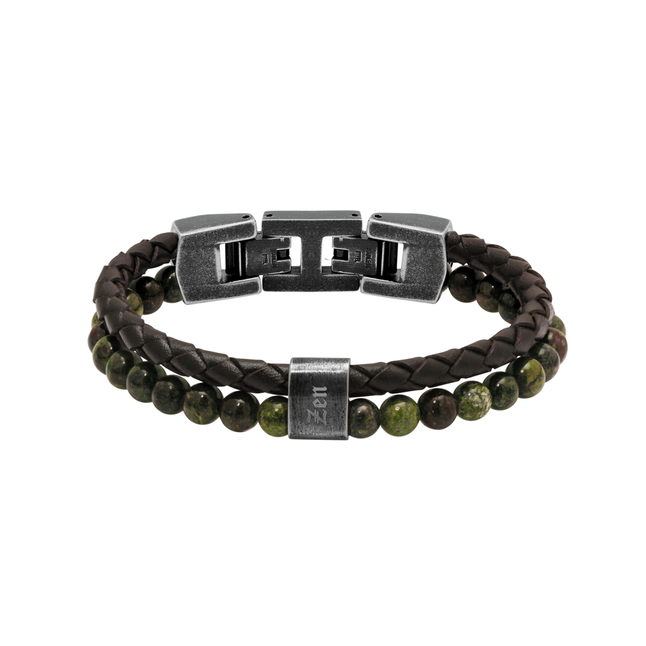 Stainless Steel Karrma Mens Brown Leather & Bead Bracelet