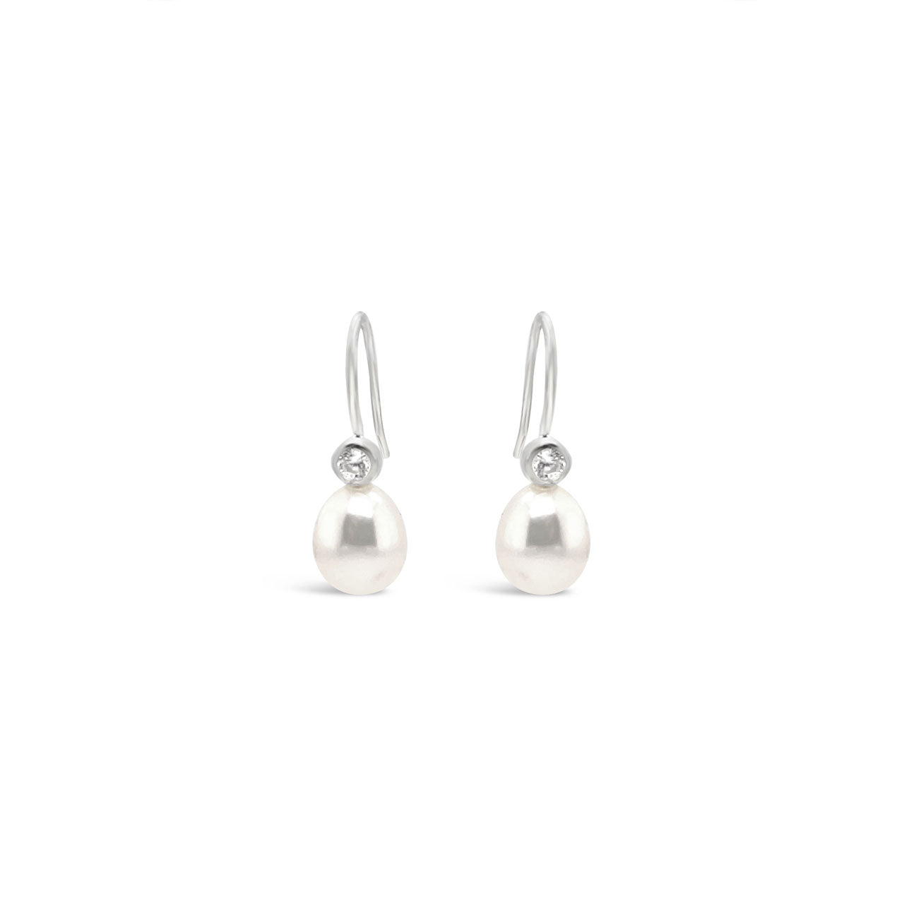 Sterling Silver CZ 8.5-9mm Fresh Water Pearl Drop Earrings
