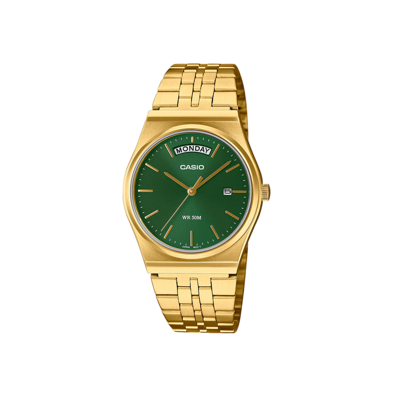 Casio Vintage Day Date Retro Gold Plated Green Dial Watch - MTPB146G-3A