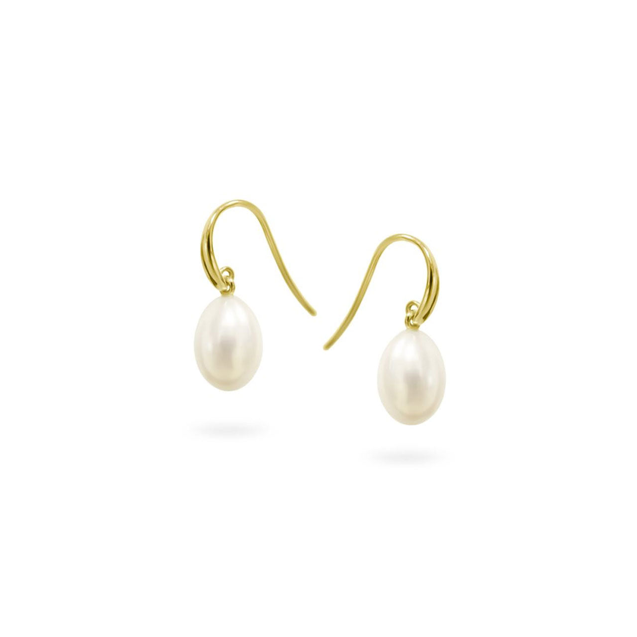 9k Yellow Gold 8.5-9mm Oval White Freshwater Pearl Hook Earrings