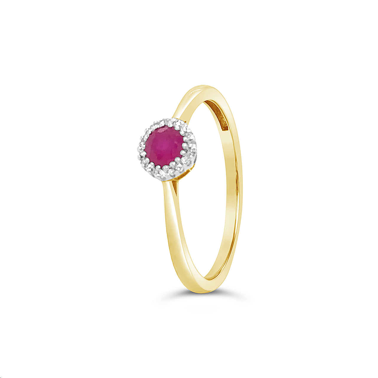 9k Yellow Gold Ruby & Diamond Halo Ring