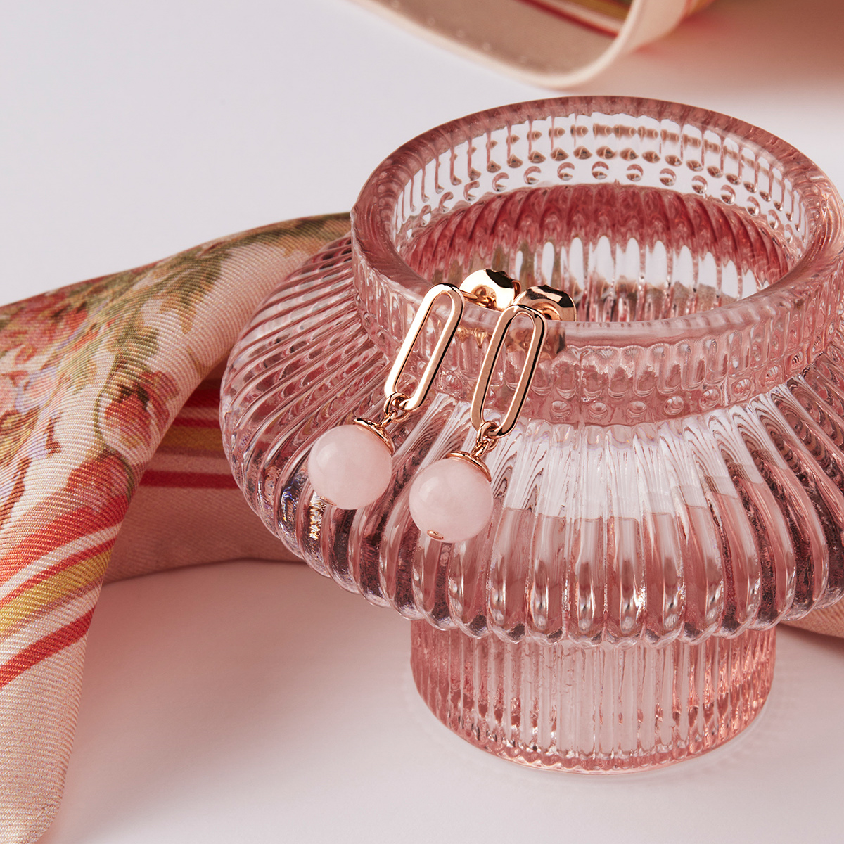 Alba Rose Quartz Earrings - Rose Gold Plated